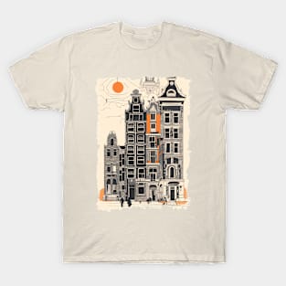 Amsterdam Holland Vintage Street Houses Travel Art T-Shirt